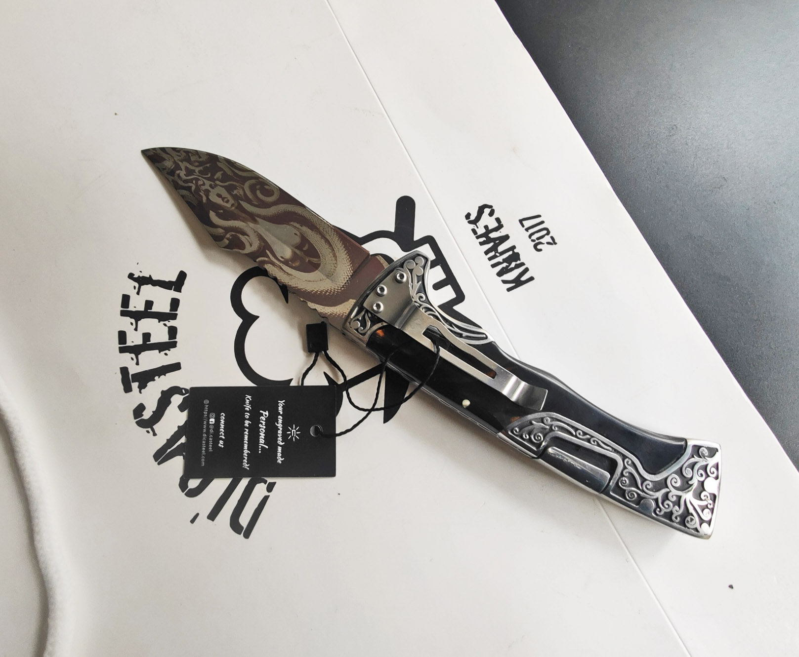 Custom Pocket Knife Medusa Engraved
