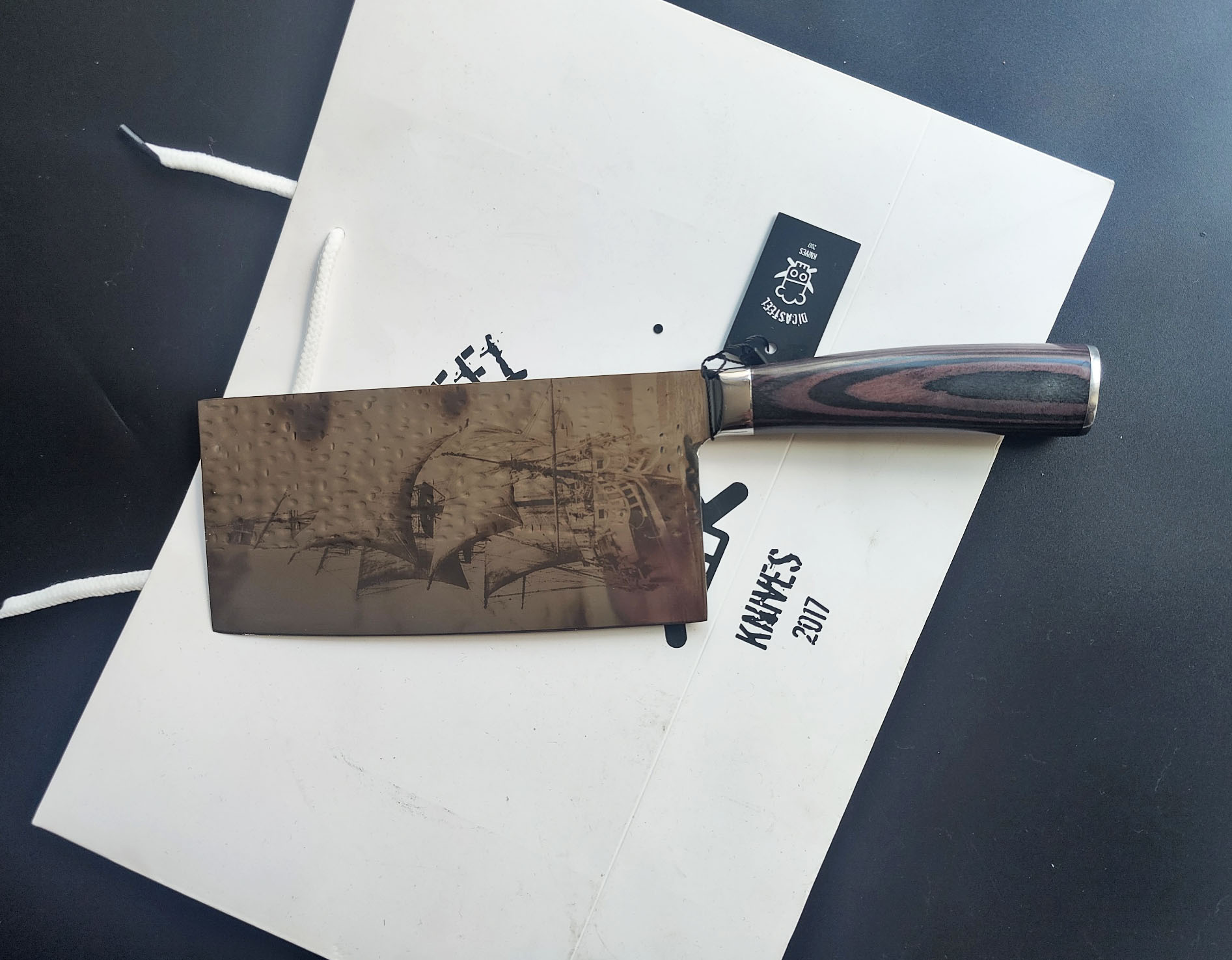 Cleaver Knife 7" Pirate Ship Engraving Di'Casteel