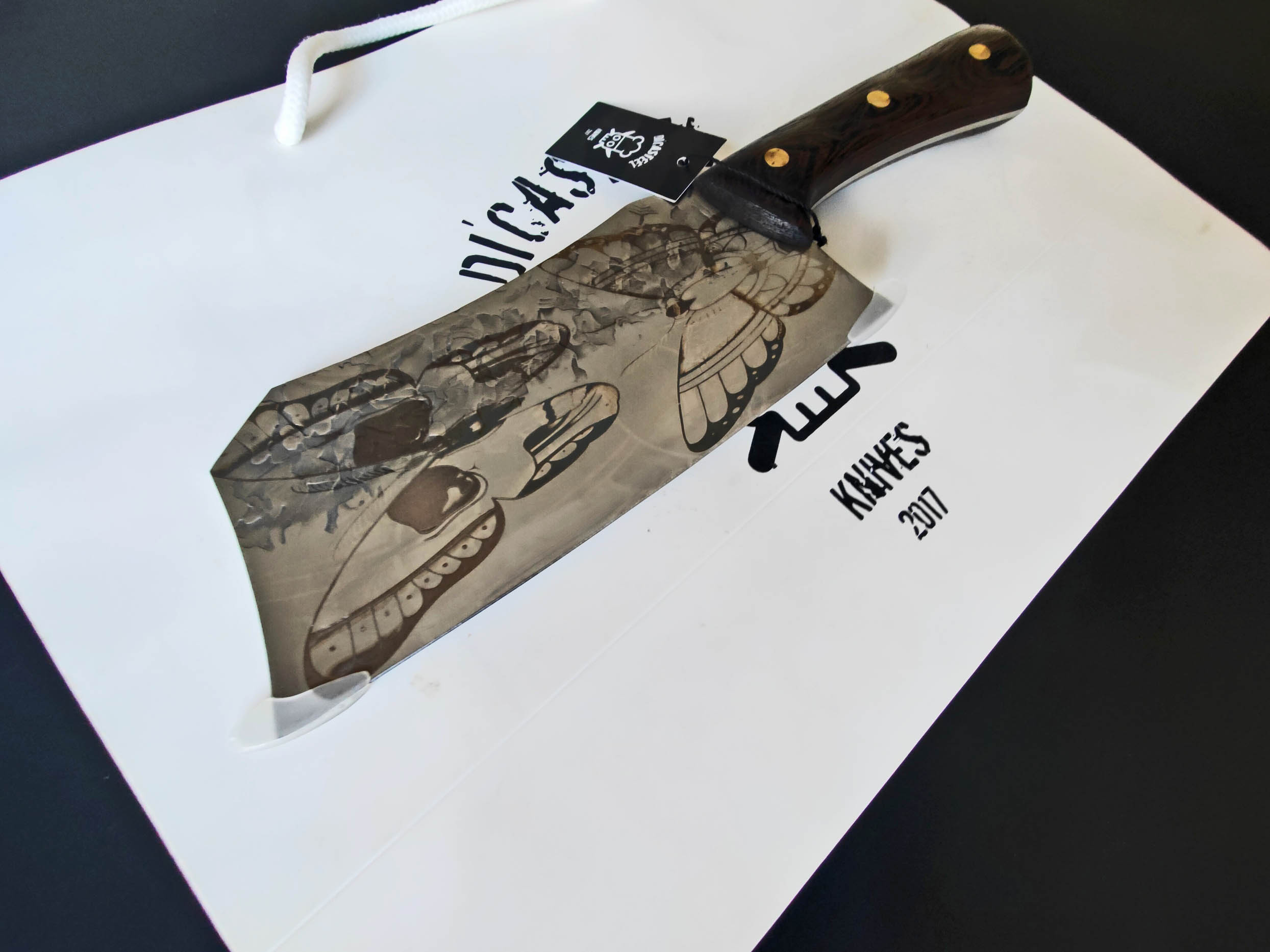 Cleaver Knife Butterfly Skull Engraving Di'Casteel