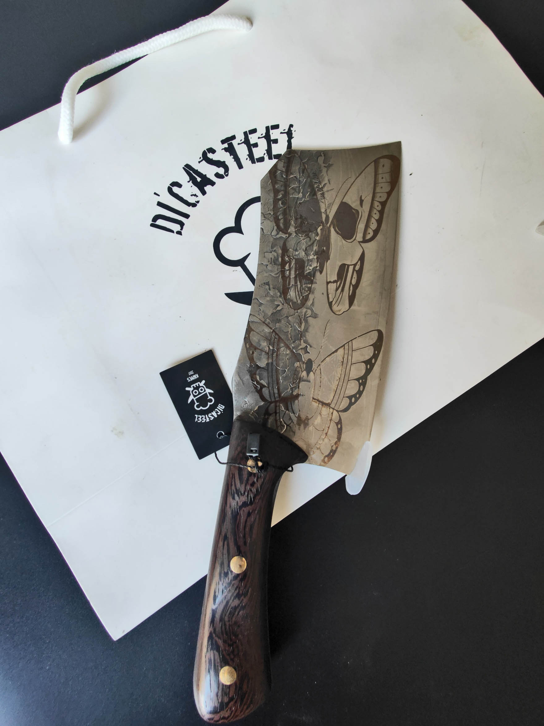 Cleaver Knife Butterfly Skull Engraving Di'Casteel