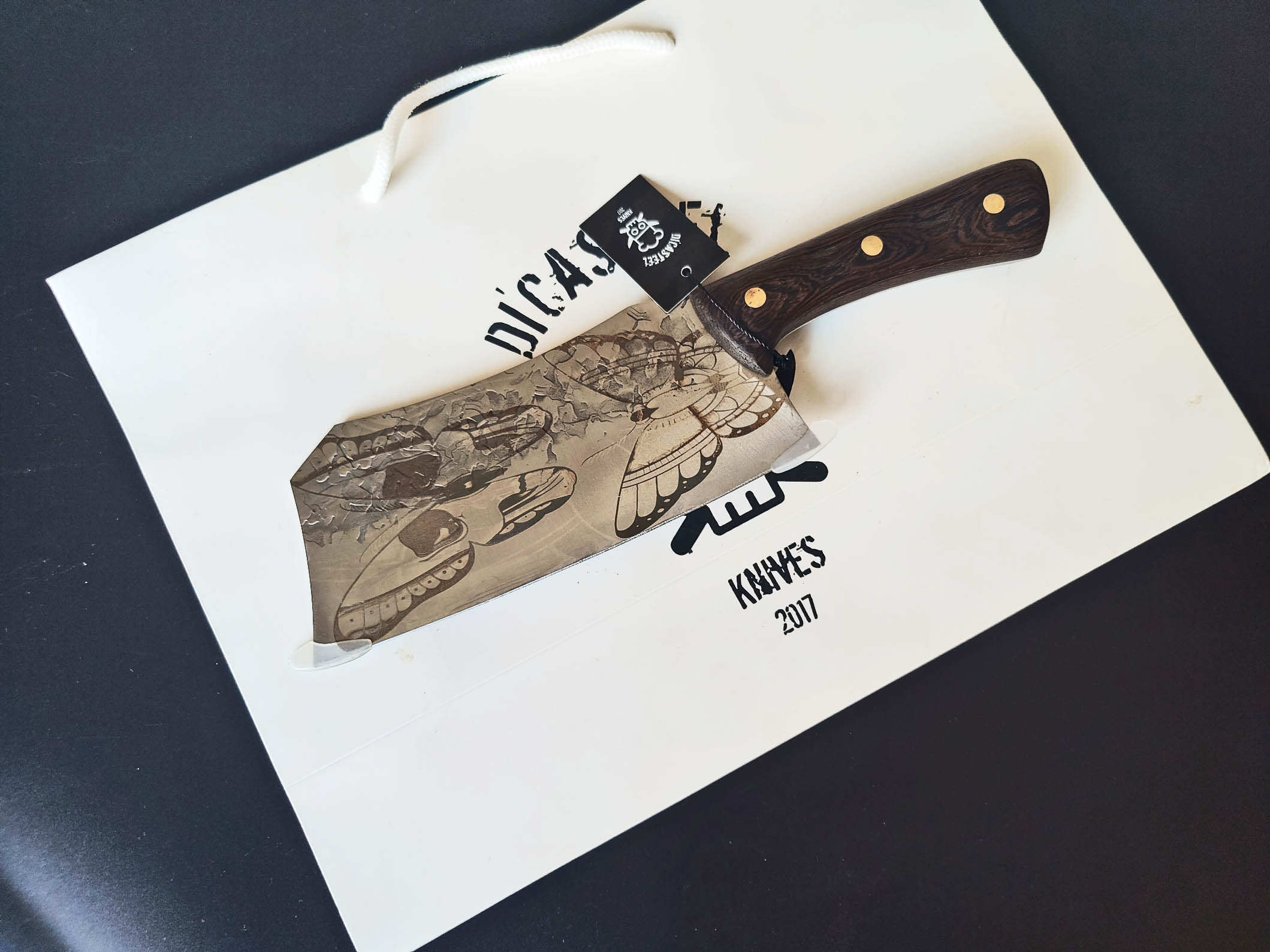 Cleaver Knife Butterfly Skull Engraving Di'Casteel