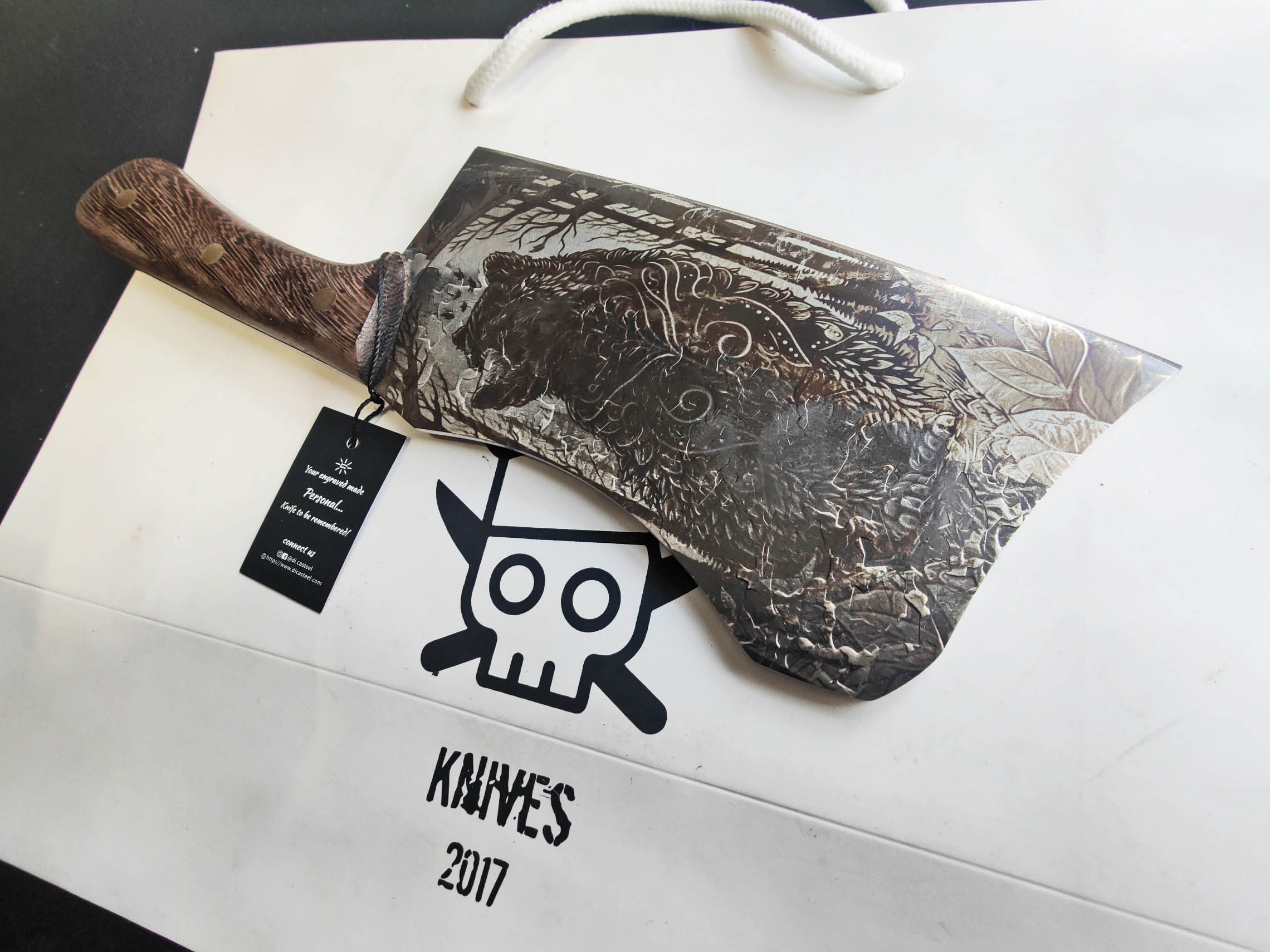 DC-012 Cleaver Knife Wild Bear Engravings 7.5