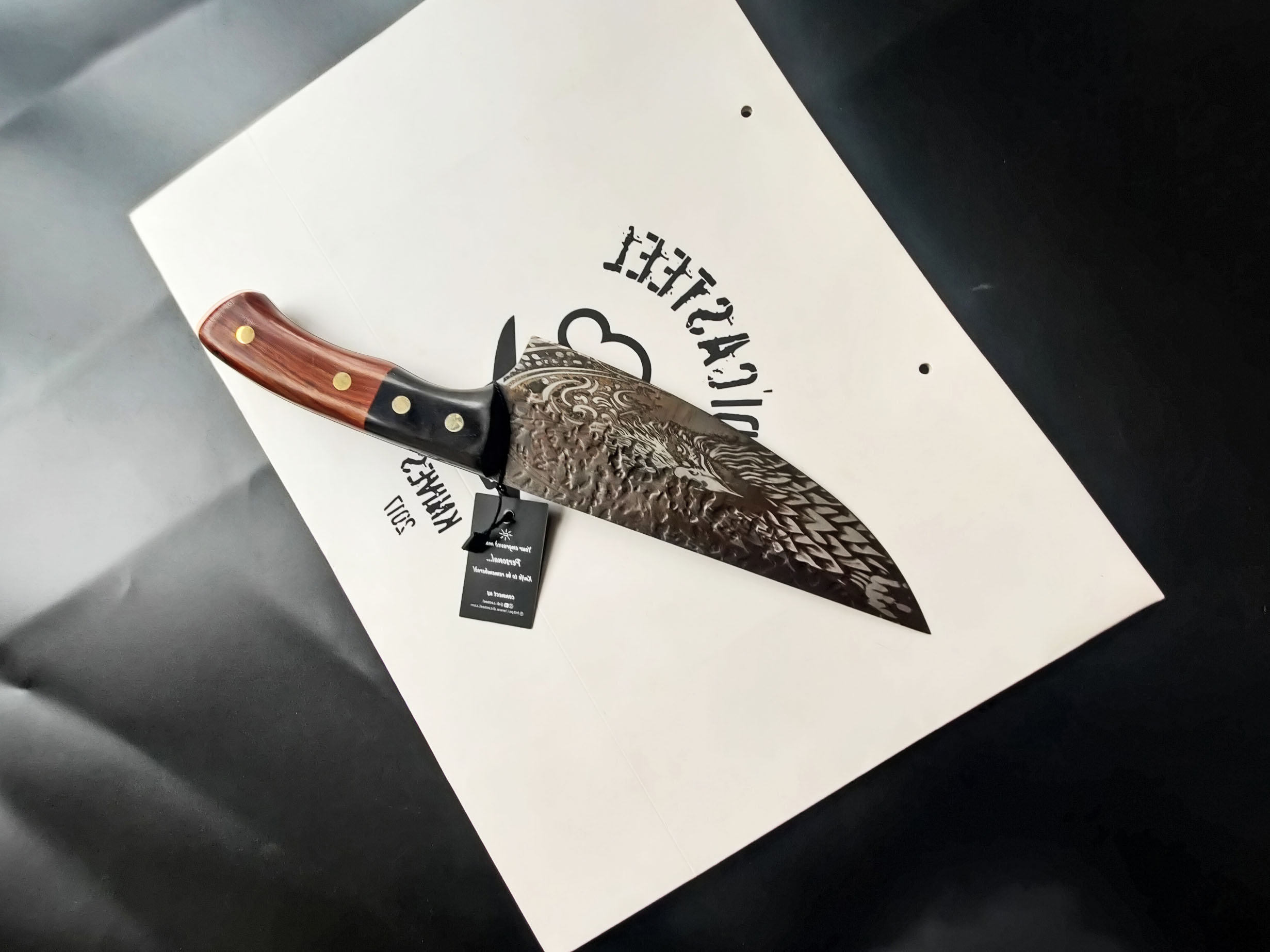 DC-200-Eagle-Engravings-3 Carbon Steel Chef Knife