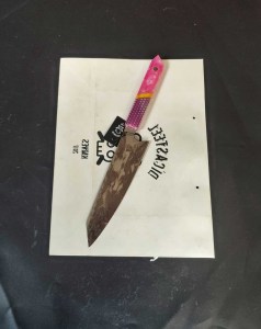 DCVG-024 Damascus Kiritsuke Knife With Japanese Cat Engraving 0